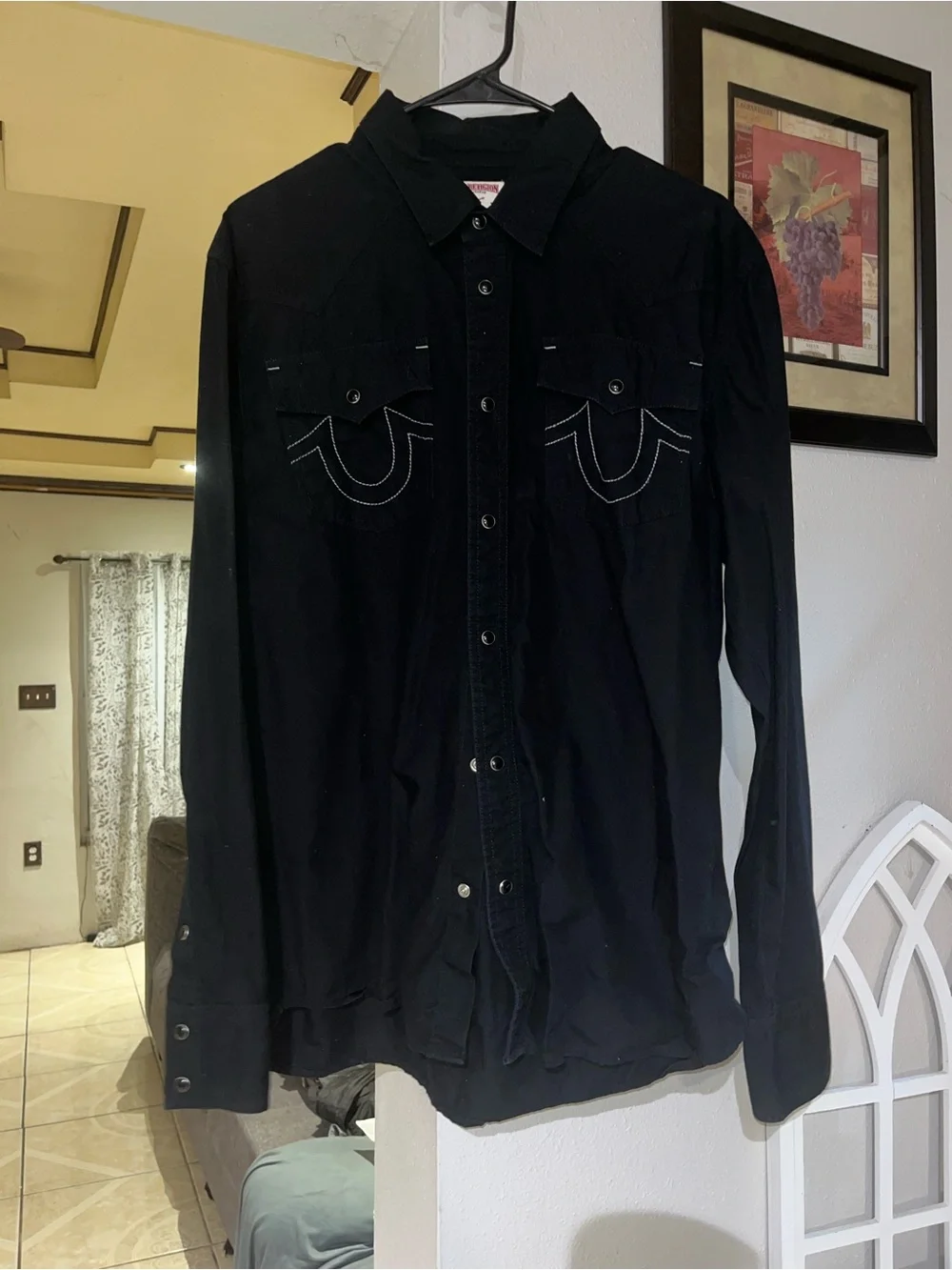 True Religion Men’s Navy Button Snap Casual Shirt